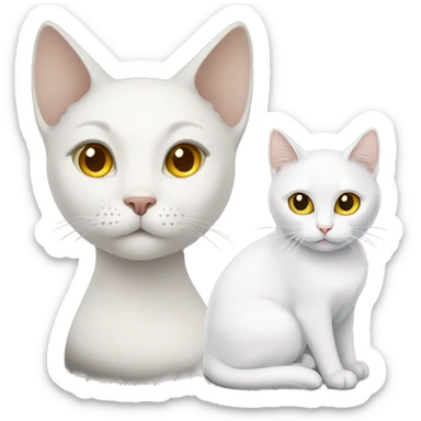 White cat with yellow eyes and Girl with Brown Hair and Brown eyes sticker