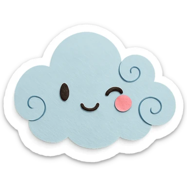 soft pastel light blue cloud with soft swirls and cute wink, no arms, no legs, full body, soft pastel kawaii paper craft style sticker