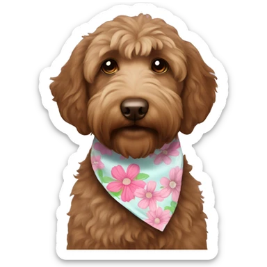 Brown labradoodle with a flower bandana sticker