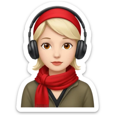 woman with red scarf wearing headphones sticker