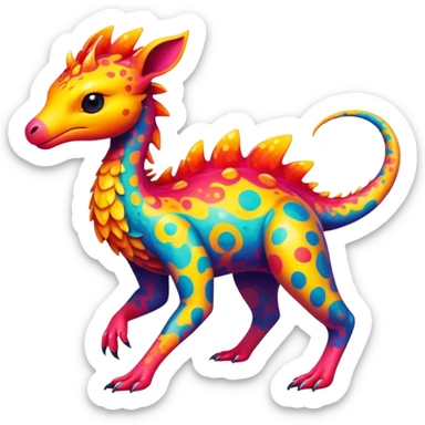 a colorful edgy cute vernid-fionbri-creature with splash patterns full body sticker