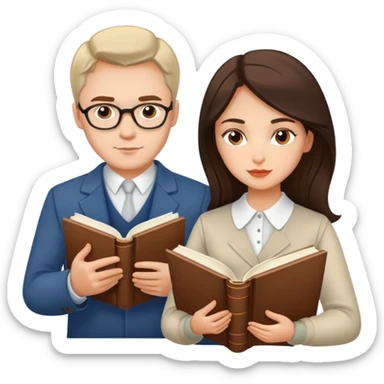 Couple learning each others language  in Montenegro russian man and elegant  Latina girl delicate with books and everything sticker