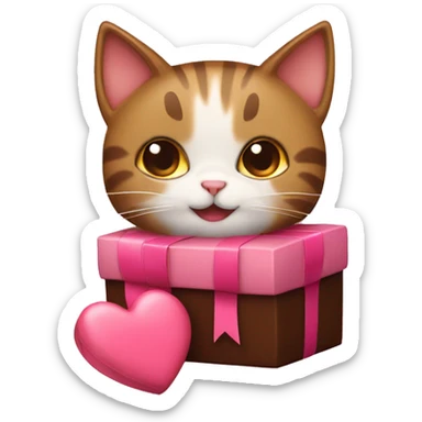 A cat with a bow and heart shaped chocolate box sticker