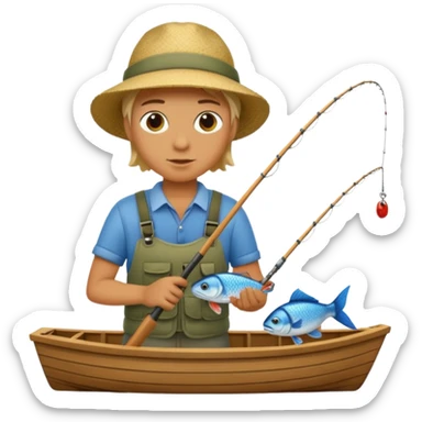 Someone fishing a fish on a boat. sticker