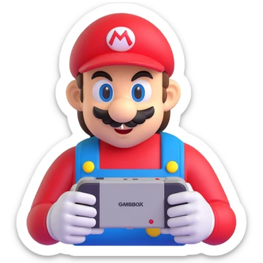 Super Mario holding a Gameboy, focused look sticker