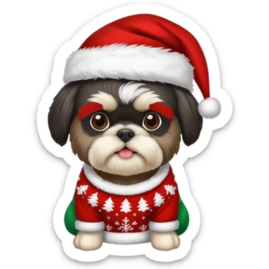 BLACK SILVER SHIH TZU WITH CHRISTMAS SWEATER AND HAT sticker