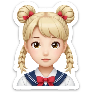 Super kawaii Japanese schoolgirl with high double bun hairstyle wearing Japanese sailor school uniform sticker