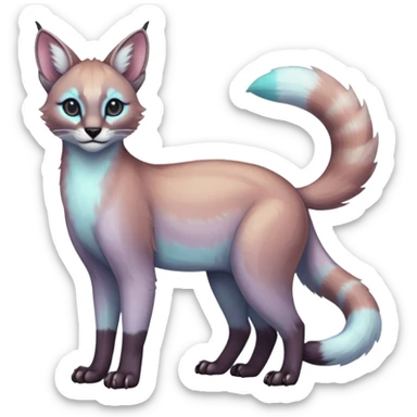 iridescent pastel white glorious exotic cute cool beautiful shiny beautiful fantasy-caracal-civet-genet-sergal-vernid-Cacomistle-oncilla-animal-Fakémon-hybrid-fursona (full body) sticker