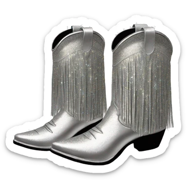 Realistic silver colored fashion cowgirl boots with sparkly shiny glitter fringe on them. sticker