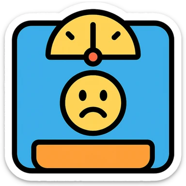colorful icon of a bathroom scale with a frowning emoji on the screen sticker
