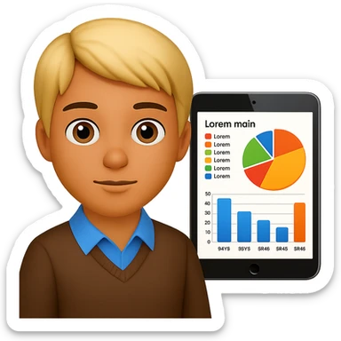 Person reading data and graphs in apple emoji style with a yellow background. sticker