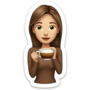Woman similar to a model with long brown hair drinking cappuccino  sticker