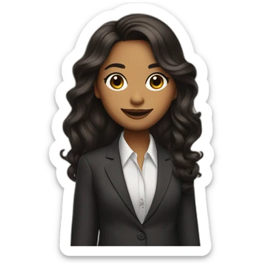 Light Brown girl with long black wavy hair big eyes smily face works as a designer wearing a suit sticker