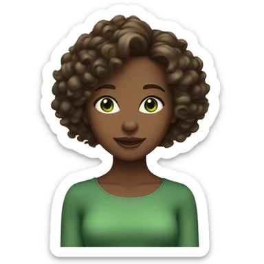 Girl with medium length brown curls with green eyes  sticker