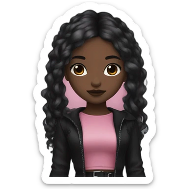 Pink and black gothic clothes, Brown skin girl, full body, long hair, red and black hair sticker