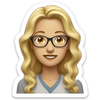 middle aged woman with wavy long blonde hair wearing glasses sticker