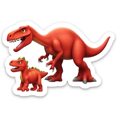 red dinosaur next to canon sticker