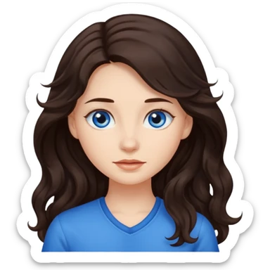 Girl with lond wavy dark brown hair and blue eys  sticker