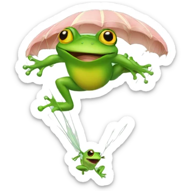 A frog jumps from a parachute sticker