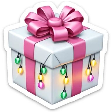white and pink christmas present with Christmas lights sticker