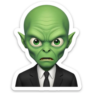 an old alien with black suit, angry sticker