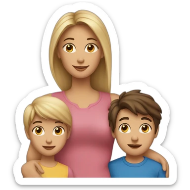 single mom brunette with two kids girl (blonde; big sister) and boy (brunette; little brother) sticker