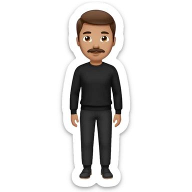 man with mustache, brown hair, 33years old, shirt, high temple Black pullover with a white shirt underneath and black fabric trousers 👕🖤👖 sticker