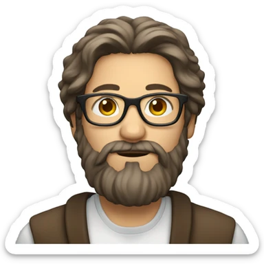Man with long hair and beard filming wearing glasses sticker