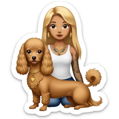 a  girl with glod  straight long hair and tattoos and (two) miniature poodles sticker