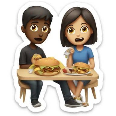 Girl and boy ate too much sticker