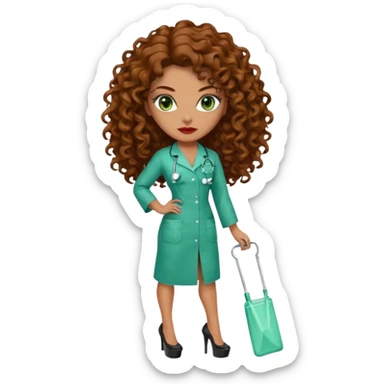Sensual Spanish Lilith core evil surgeon. Surgeon has green eyes brown long curly hair with 7 inch platform heels.she is a  Surgeon that works for the cartel sticker