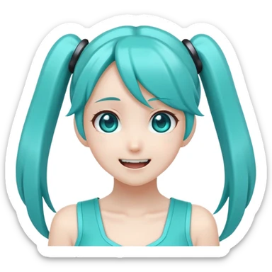 Hatsune Miku happy reaction with turquoise twin tails sticker