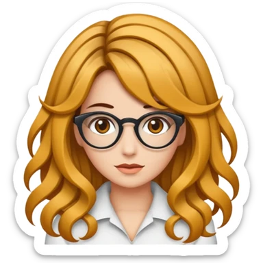 Uma garota de cabelos cacheados com mechas loiras, com pele morena clara e óculos sticker