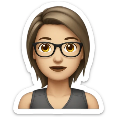 White girl with glasses straight brune mid-short hair sticker