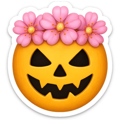 halloween yellow face with pink flower crown emoji, digital illustration, remove background sticker
