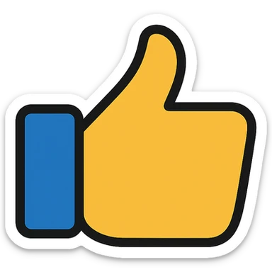 Create a thumbs up (like button) icon matching the style of the provided reference image, with a transparent background. The style is lineal color icon with black outlines, supporting text and detailed editing. sticker