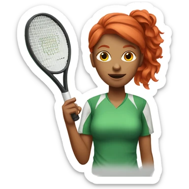 a female tennis coach with red hair holding a whistle sticker