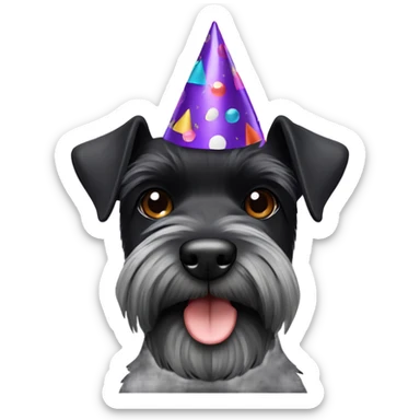 Black miniature schnauzer with party hat on  sticker