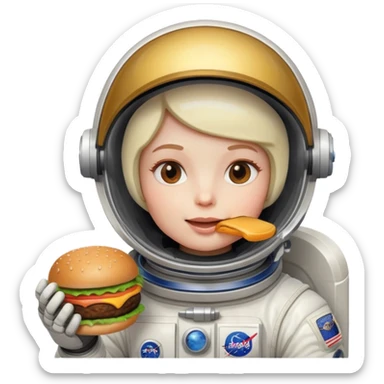 An astronaut is eating a burger. sticker