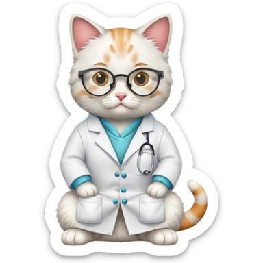 cat full body sitting wearing scientist glasses and a lab coat sticker