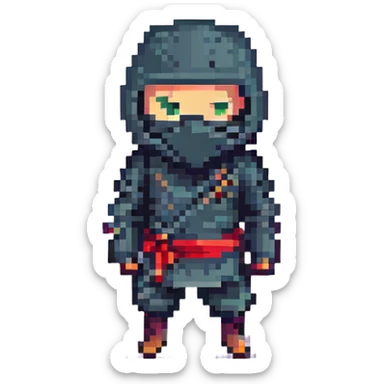 masked ninja, pixel art style sticker