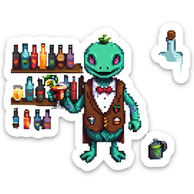 Tipsy bartender mimic creature serving drinks sticker