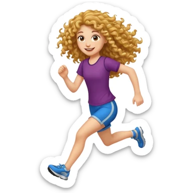 curly long girl running sticker