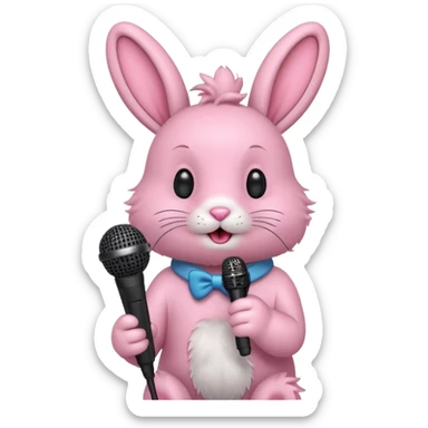 pink bunnie singing , holding mic sticker