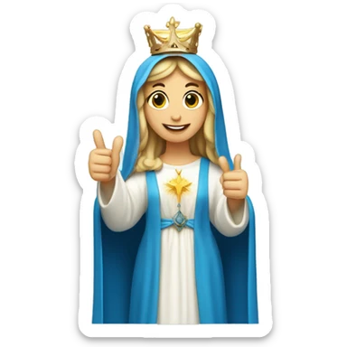 blessed virgin mary thumbs up, with blue veil, with crown, with halo sticker