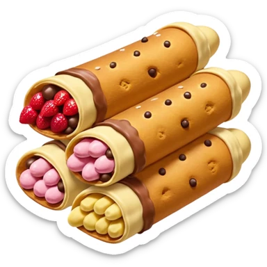 a pile of canolis -- one strawberry, one chocolate and one banana canoli sticker