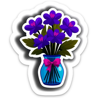bouquet of purple flowers tied with ribbon in a vase sticker