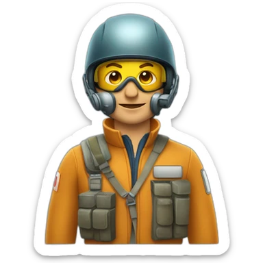 Pilote de chasse avec un tête sérieuse pas et avec un masque à oxygène et une visière sticker