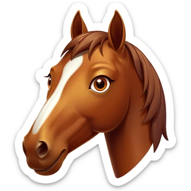 Cinematic Comical Bay Horse Portrait Emoji, Head tilted dramatically with an exaggeratedly amused expression, featuring a striking bay fur with a glossy finish and bold accents, wide, expressive amber eyes filled with playful disbelief, Simplified yet hilariously expressive features, highly detailed, glowing with a slightly sassy glow, high shine, dramatic yet playful, stylized with an air of cheeky mischief, bright and endearing, soft glowing outline, capturing the essence of a spirited and over-the-top horse, so meme-worthy it feels like it could side-eye its way into internet fame instantly! sticker