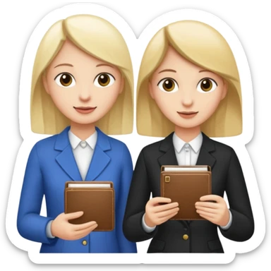 two people exchanging contacts, one handing an address book or smartphone to the other sticker